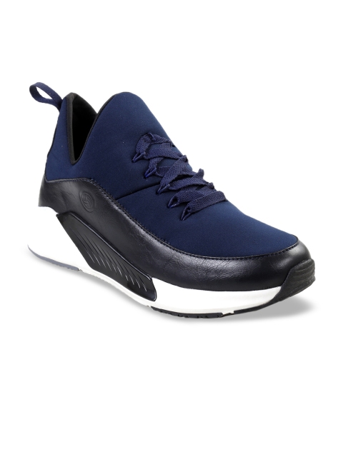 

bacca bucci Men Blue Colourblocked Textile Mid-Top Sneakers