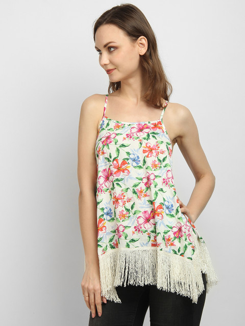 

LA LOFT Women White & Pink Printed A-Line Top