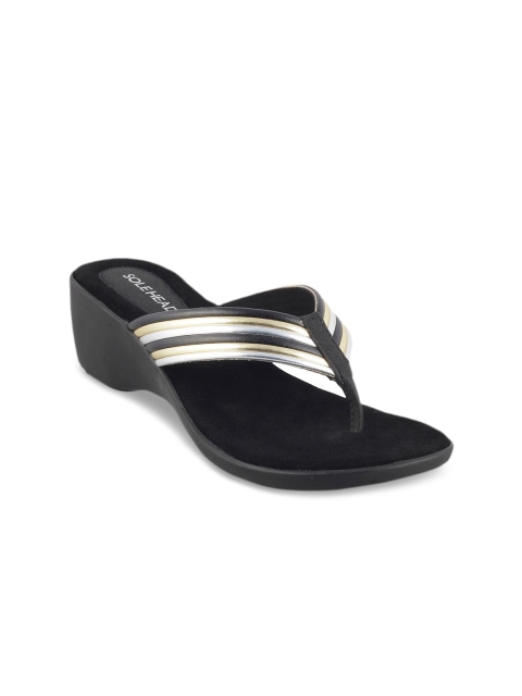 

SOLE HEAD Women Black Striped Sandals
