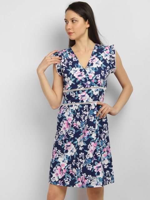 

LA LOFT Women Navy Blue Printed Fit and Flare Dress