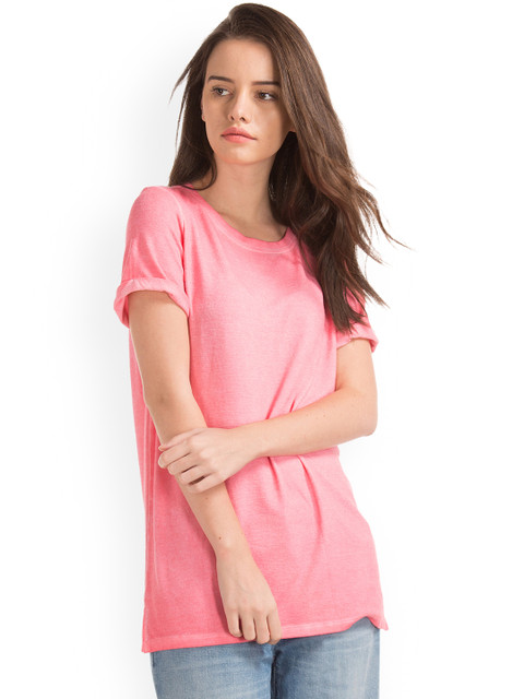 

GAP Women Pink Solid T-Shirt