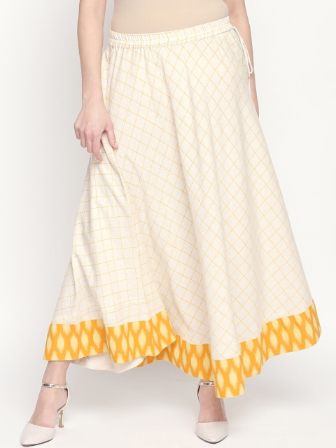 

AKKRITI BY PANTALOONS Women Cream-Coloured Checked Flared Maxi Skirt
