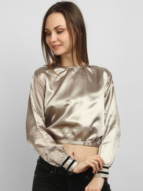 

LA LOFT Women Grey Solid Blouson Crop Top