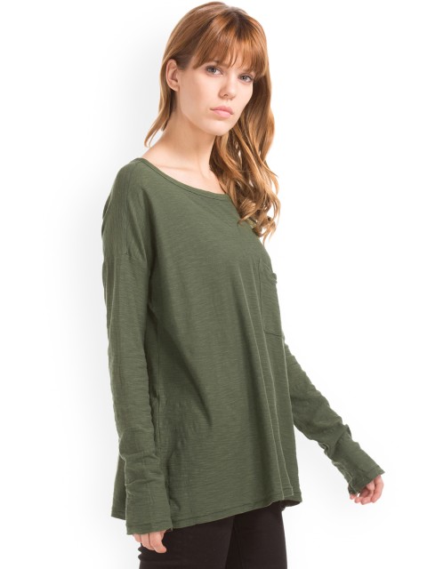 

GAP Women Green Solid T-Shirt, Olive
