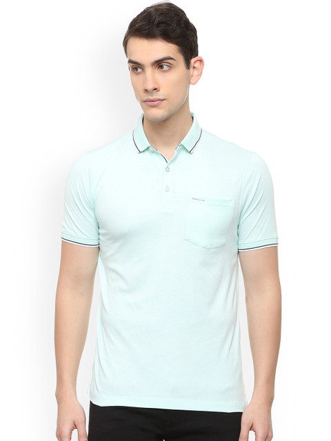 

Van Heusen Men Sea Green Solid Polo Collar Pure Cotton T-shirt