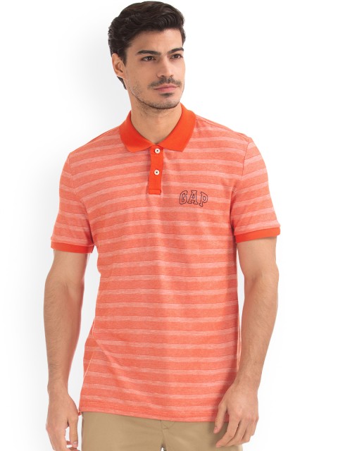 

GAP Men Orange Striped T-Shirt