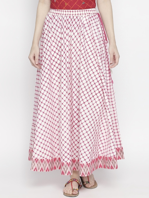 

AKKRITI BY PANTALOONS Women Off White & Pink Checked Flared Maxi Skirt