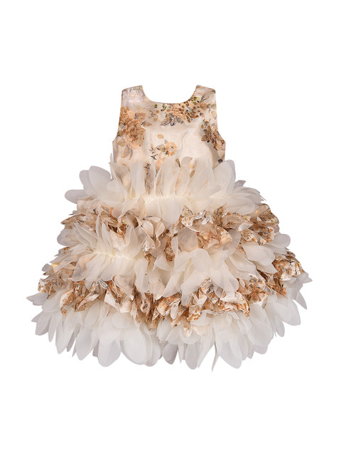 

Wish Karo Girls Brown Self Design Fit and Flare Dress