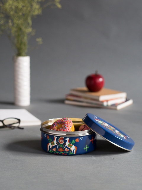 

Chumbak Navy Blue Bohemian Horses Printed Steel Lunch Box