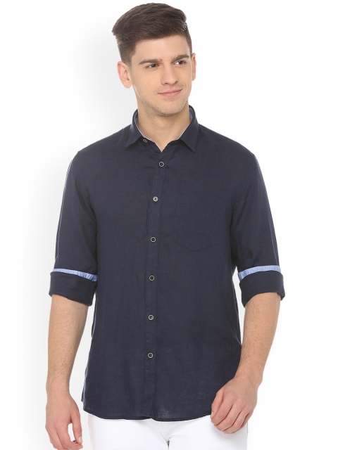 

Van Heusen Sport Men Navy Blue Slim Fit Solid Linen Casual Shirt
