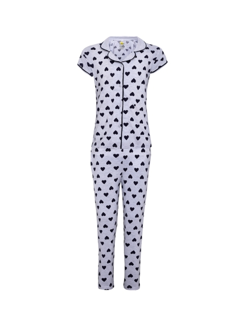 

Punkster Girls Grey & Navy Blue Printed Night suit