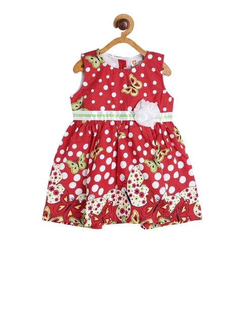 

612 league Girls Red Printed Fit and Flare Dress