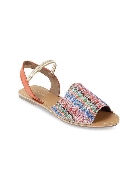 

SOLE HEAD Women Orange & Blue Woven Design Open Toe Flats