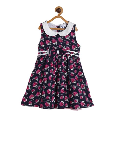

612 league Girls Navy Blue Printed Shirt Dress