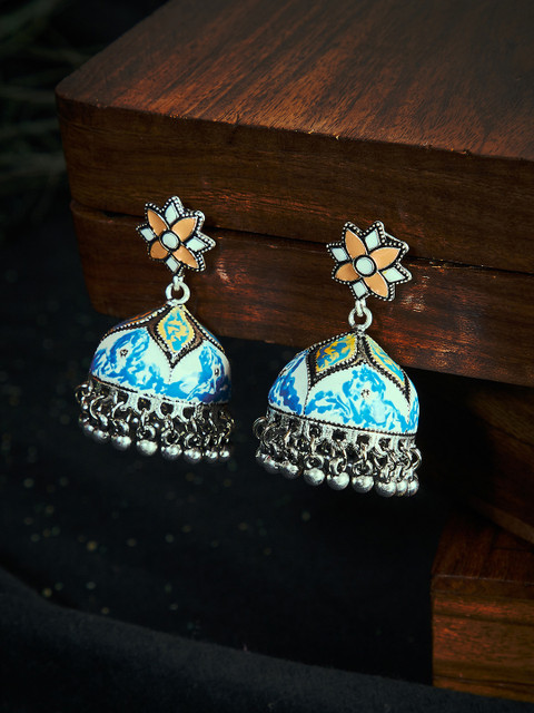 

ZeroKaata Silver-Plated Multicoloured Handcrafted Dome Shaped Jhumkas, Multi