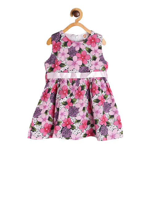 

612 league Girls Pink Printed Fit and Flare Dress
