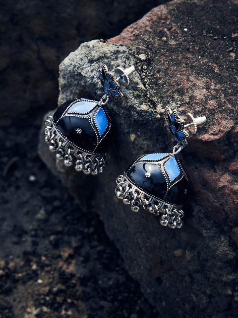 

ZeroKaata Black & Blue Dome Shaped Jhumkas