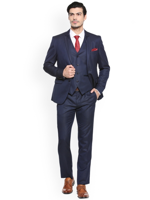 

V Dot Men Navy Blue Formal Single-Breasted Three-Piece Suit