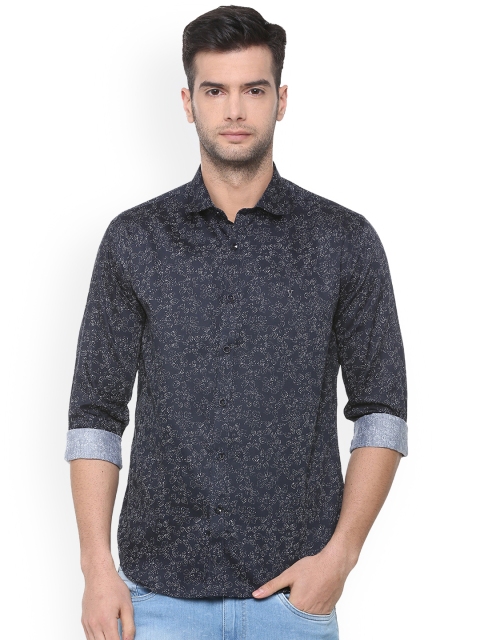

V Dot Men Navy Blue Slim Fit Printed Casual Shirt