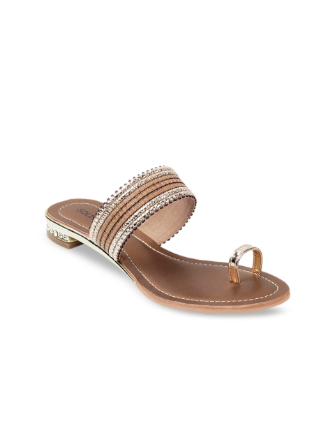 

SOLE HEAD Women Gold-Toned Woven Design One Toe Flats