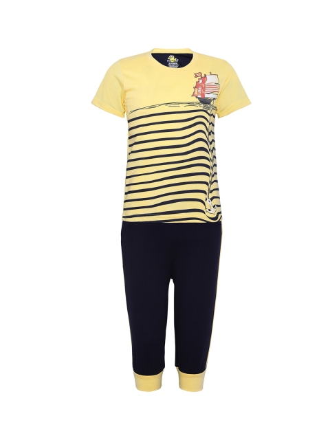 

Punkster Boys Yellow & Navy Blue Printed Night suit