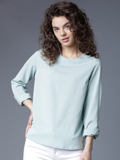 

Tokyo Talkies Women Turquoise Blue Solid Top