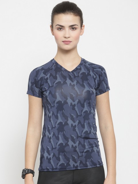 

Boston Club Women Navy Blue Printed V-Neck T-shirt