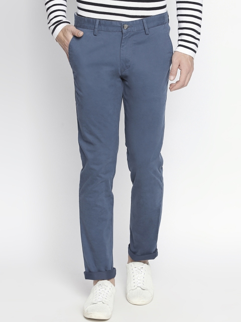 BYFORD by Pantaloons Men Teal Slim Fit Solid Regular Trousers