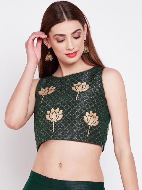 

studio rasa Women Dupion Hand Block Printed Crop Top, Green