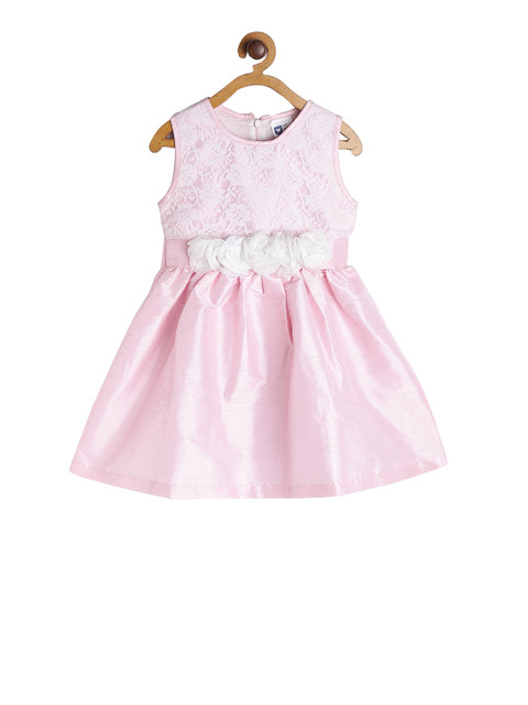 

612 league Girls Pink Self Design Fit and Flare Dress