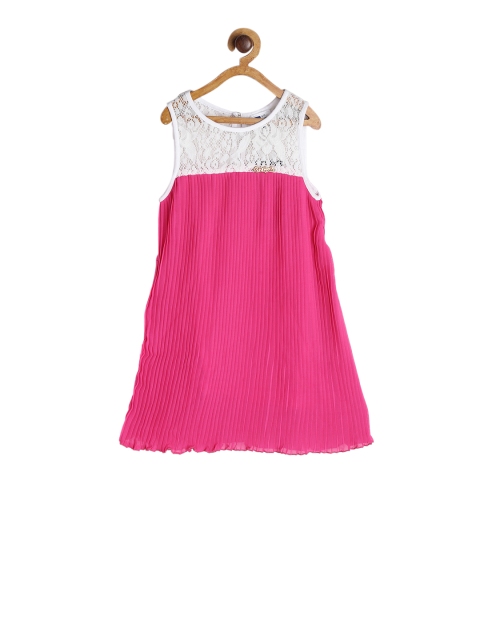 

612 league Girls Pink Self Design A-Line Dress