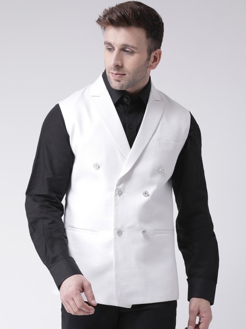 

Hangup Men White Solid Nehru Jacket