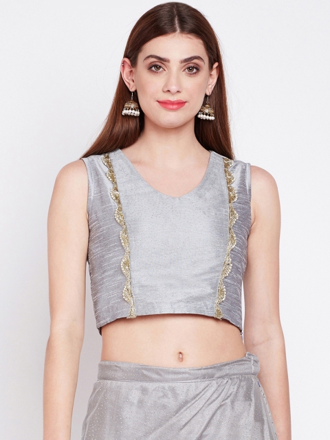 

studio rasa Women Net Speckled Lace Embellished Crop Top, Grey