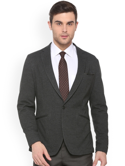

V Dot Men Grey Solid Slim Fit Single-Breasted Blazer