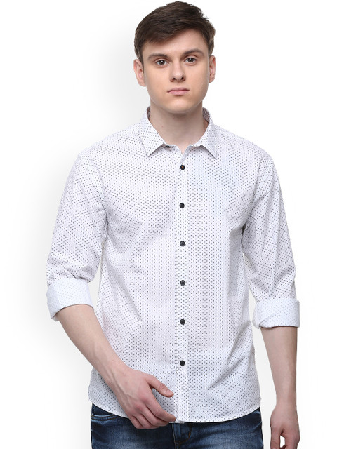 

People Men White & Blue Regular Fit Printed Casual Shirt