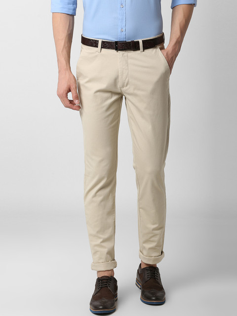 

Peter England Men Cream-Coloured Slim Fit Solid Regular Trousers