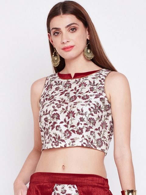 

studio rasa Women Dupion Hand Block Printed Crop Top, Maroon