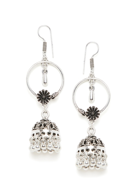 

ZeroKaata Silver-Toned Dome Shaped Jhumkas