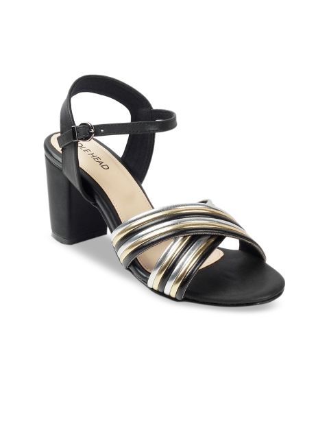 

SOLE HEAD Women Black Striped Sandals