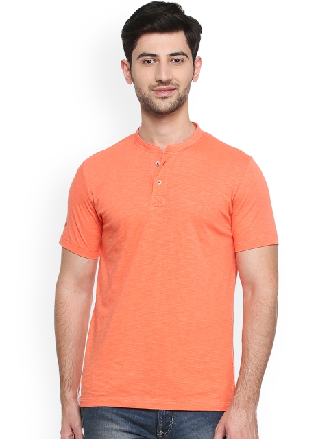 

Peter England Casuals Men Orange Solid Mandarin Collar T-shirt