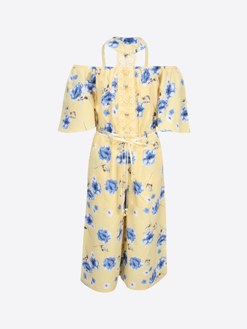 

CUTECUMBER Girls Yellow & Blue Printed Culotte Jumpsuit