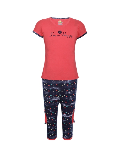 

Punkster Girls Coral Pink & Blue Printed Night suit