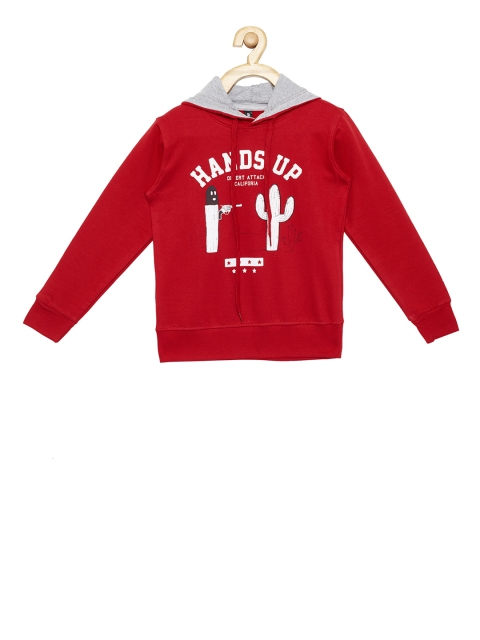 

Maniac Boys Red Printed Hooded Sweatshirt