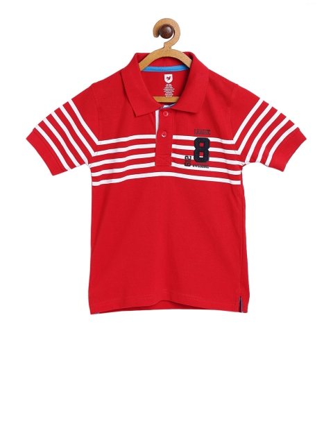 

612 league Boys Red Striped Polo Collar T-shirt