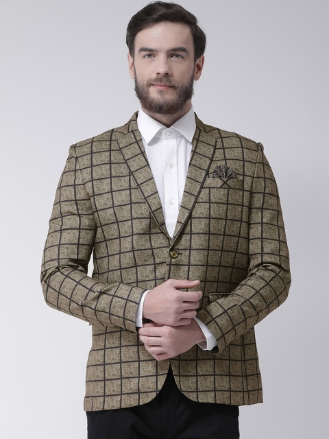

Hangup Men Brown Checked Regular Fit Single-Breasted Blazer