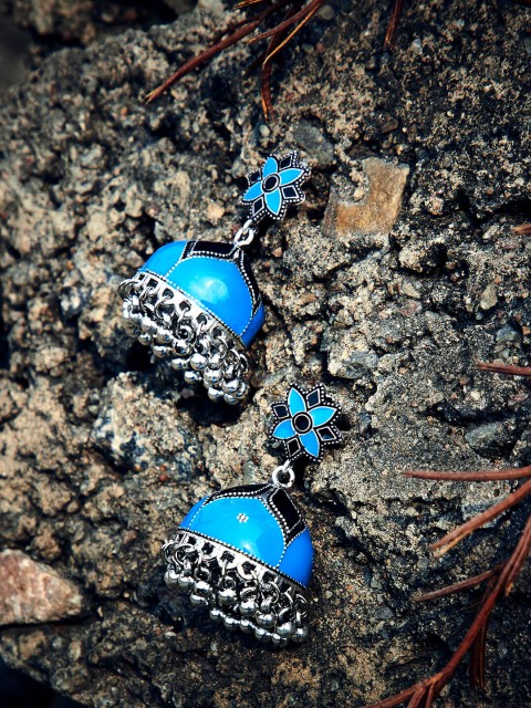 

ZeroKaata Blue & Black Dome Shaped Jhumkas