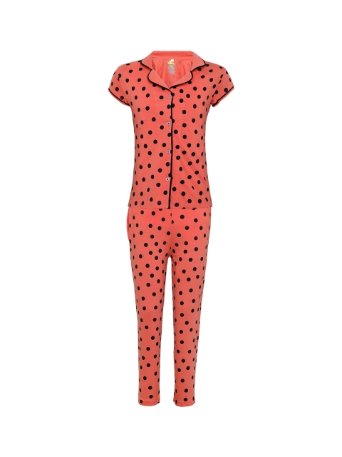 

Punkster Girls Coral Orange Printed Night suit