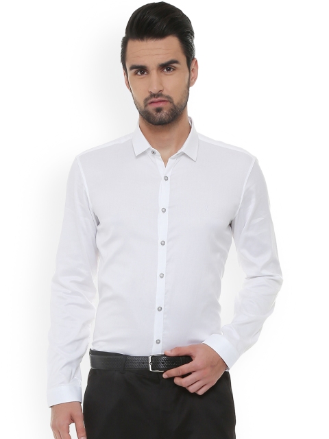 

V Dot Men White Skinny Fit Solid Formal Shirt