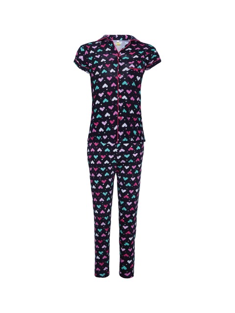 

Punkster Girls Navy Blue & Pink Printed Night suit