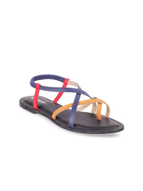 

SOLE HEAD Women Blue & yellow Solid One Toe Flats